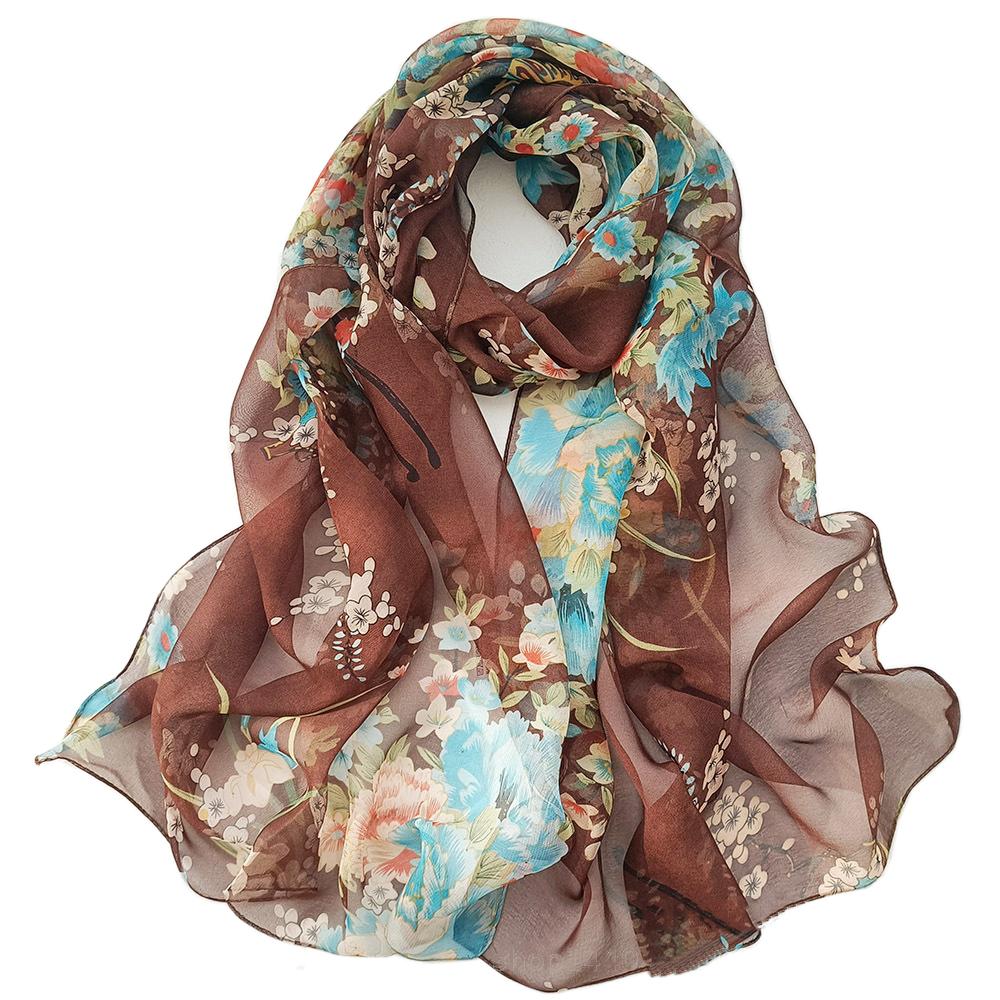 New Fashion Flower Chiffon Silky Georgette Scarf For Women Printing Long Soft Wrap Shawl Beach Kerchief Scarves Foulard Hijabs