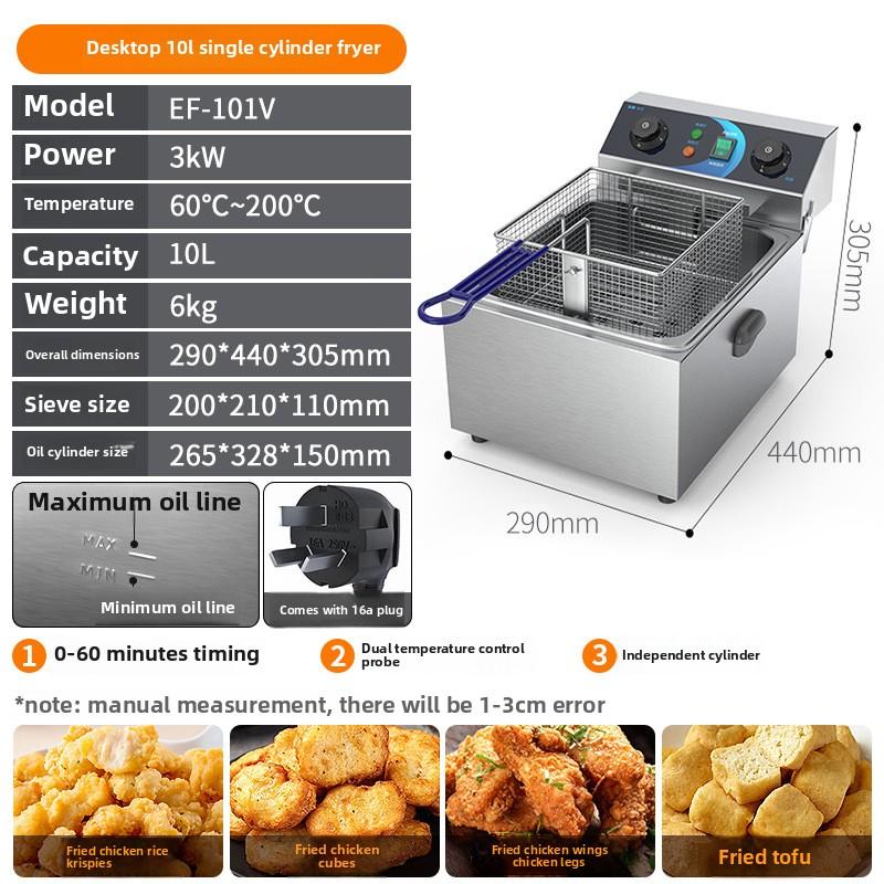 

220V Business Deep Fryer Stainless Steel With Basket Lid Countertop Fryers For Home Kitchen And Restaurant