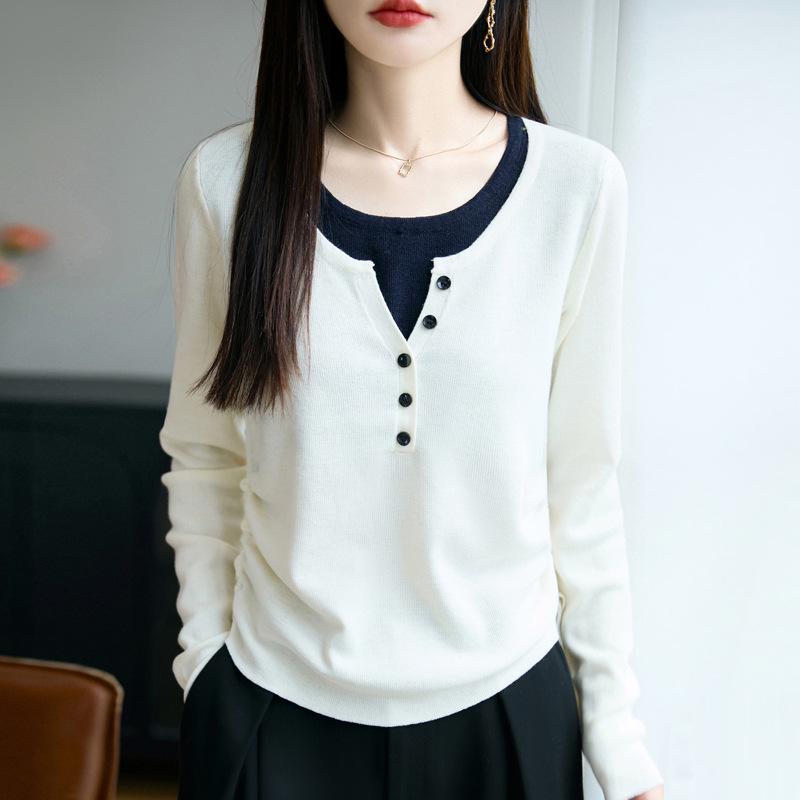 Autumn Style Women's Knit Sweater - Two-Piece Look, Age-Reducing & Loose Fit