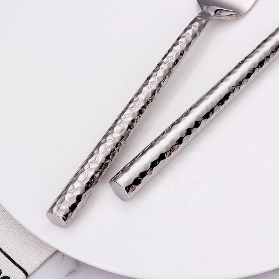5/10/15/20Pcs Gold Heavy Cutlery Sliver Dinner Set Stainless Steel Tableware Mirror Western Hammer Pattern Handle Knife Fork