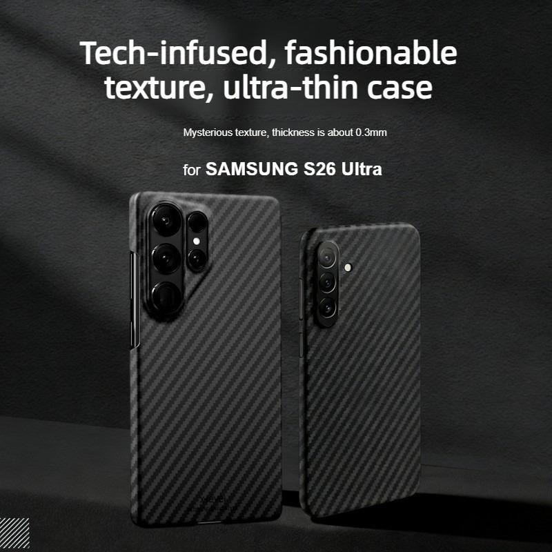 Premium Business 600D Carbon Fiber Pattern Slim Case For Samsung S26 Ultra S25 S24 Plus S23 Lens Raised Shockproof Protect Cover