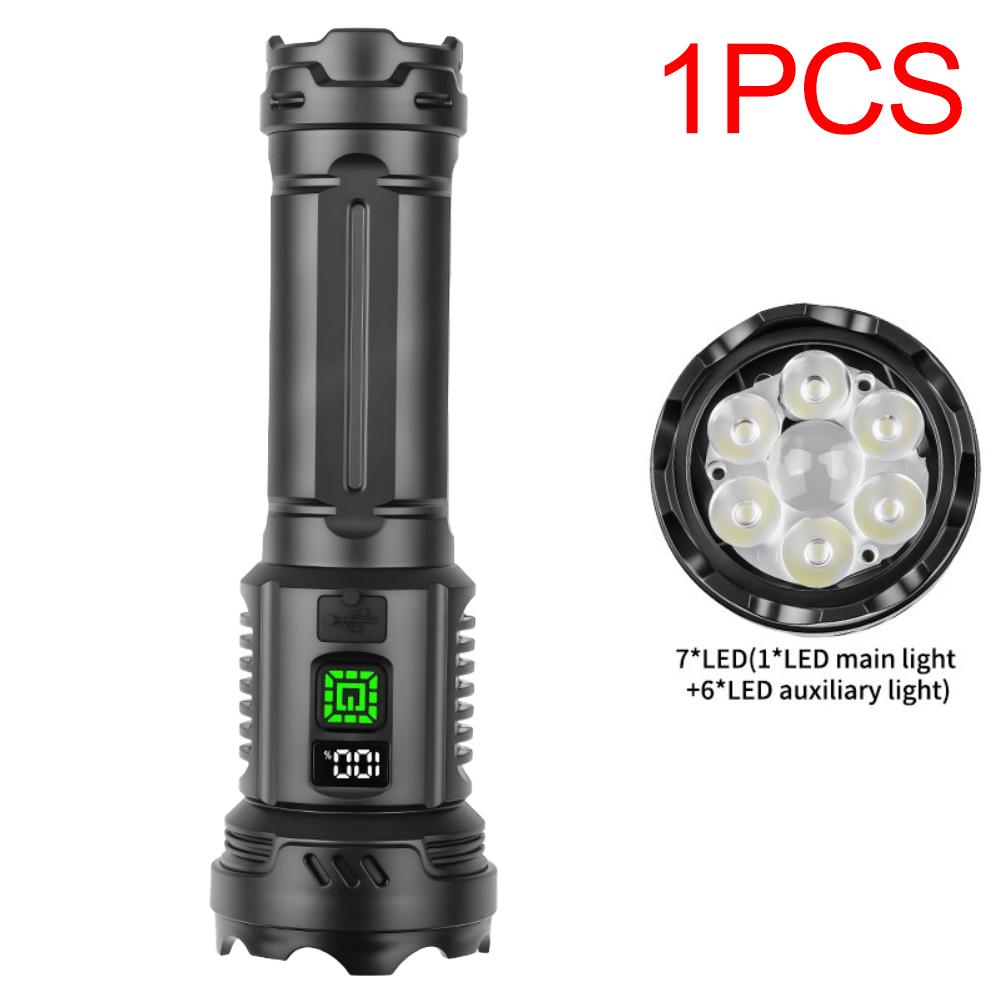 High Power Rechargeable Tactical Flashlight, Zoom LED Flashlight with Built-in Battery for Outdoor Camping Fishing Hiking