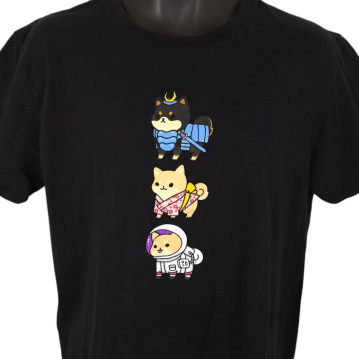 

Kawaii Shiba Inues 100% Cotton T-shirt Mens Tees Top Mens Size Large Black Cute Pikarar Art Tee S