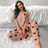 2025 European Women's Heart Print Pajama Set: T-shirt & Long Pants