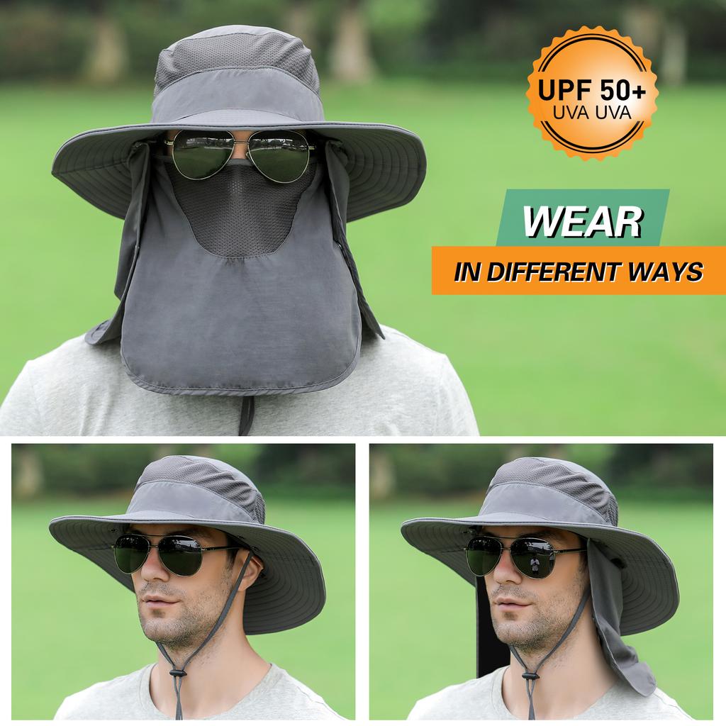 Fishing Hat Breathable Wide Brim Sun Protective Portable Outdoor Sun Hat with Detachable Neck Flap for Beach Outdoor