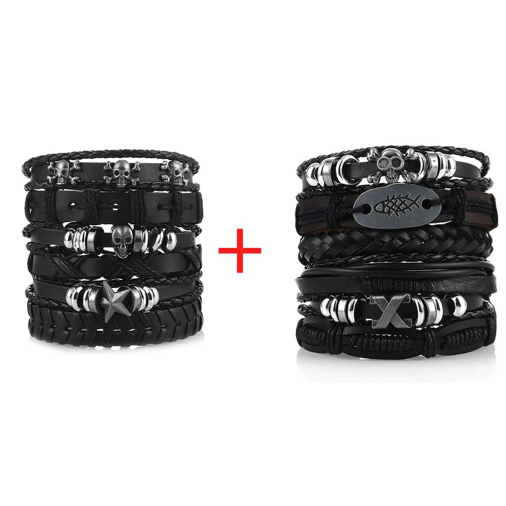 Viking Bracelet For Men Adjustable Leather Woven Skull Hand Jewelry Fashion Bracelet Viking Man Bracelet