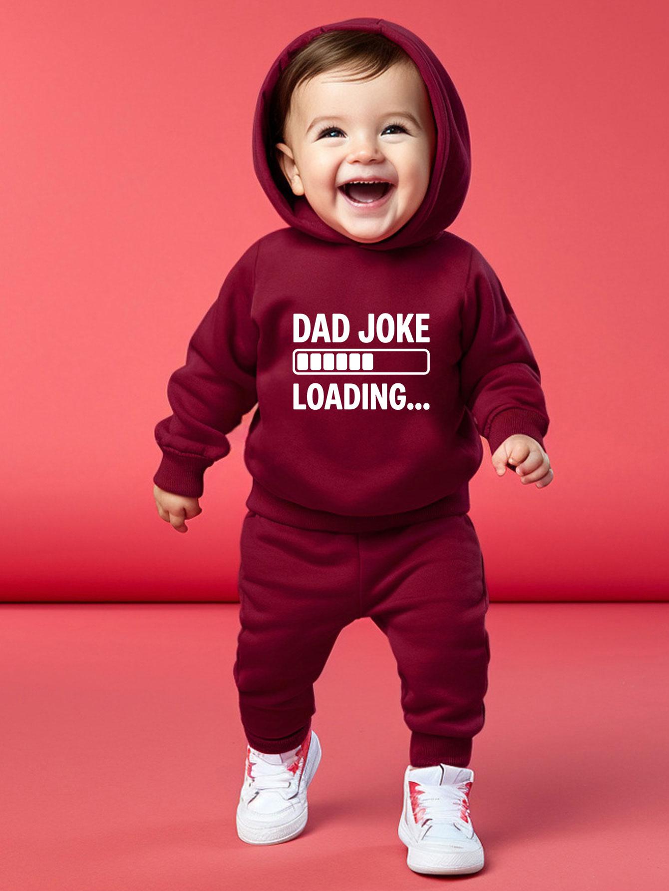 

Infant & Toddler Dad Joke Printed Hooded Top with Elastic Waist Cuffed Pants Casual Two-Piece Set 2-3Y бордовий