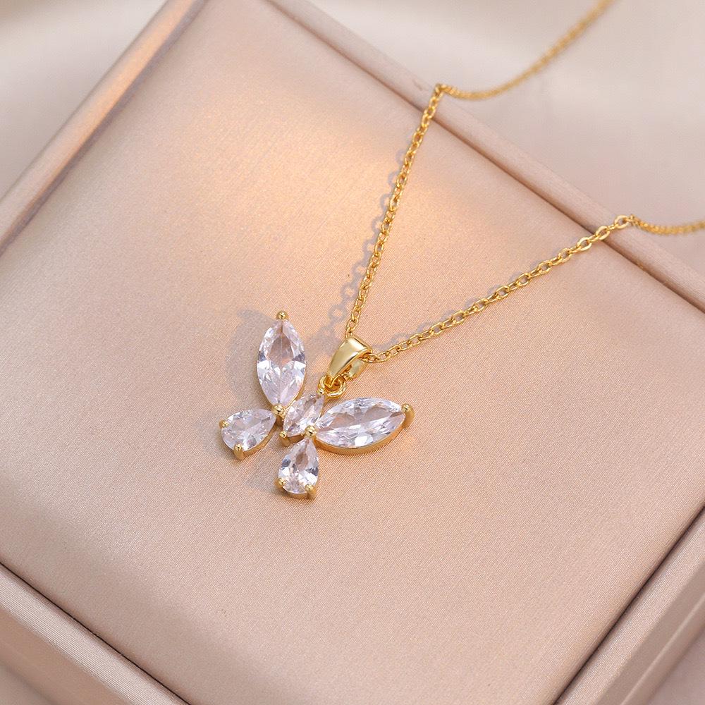 Butterfly Necklace with Color-Retaining Zircon - Fashionable, Versatile Women's Jewelry Accessory.