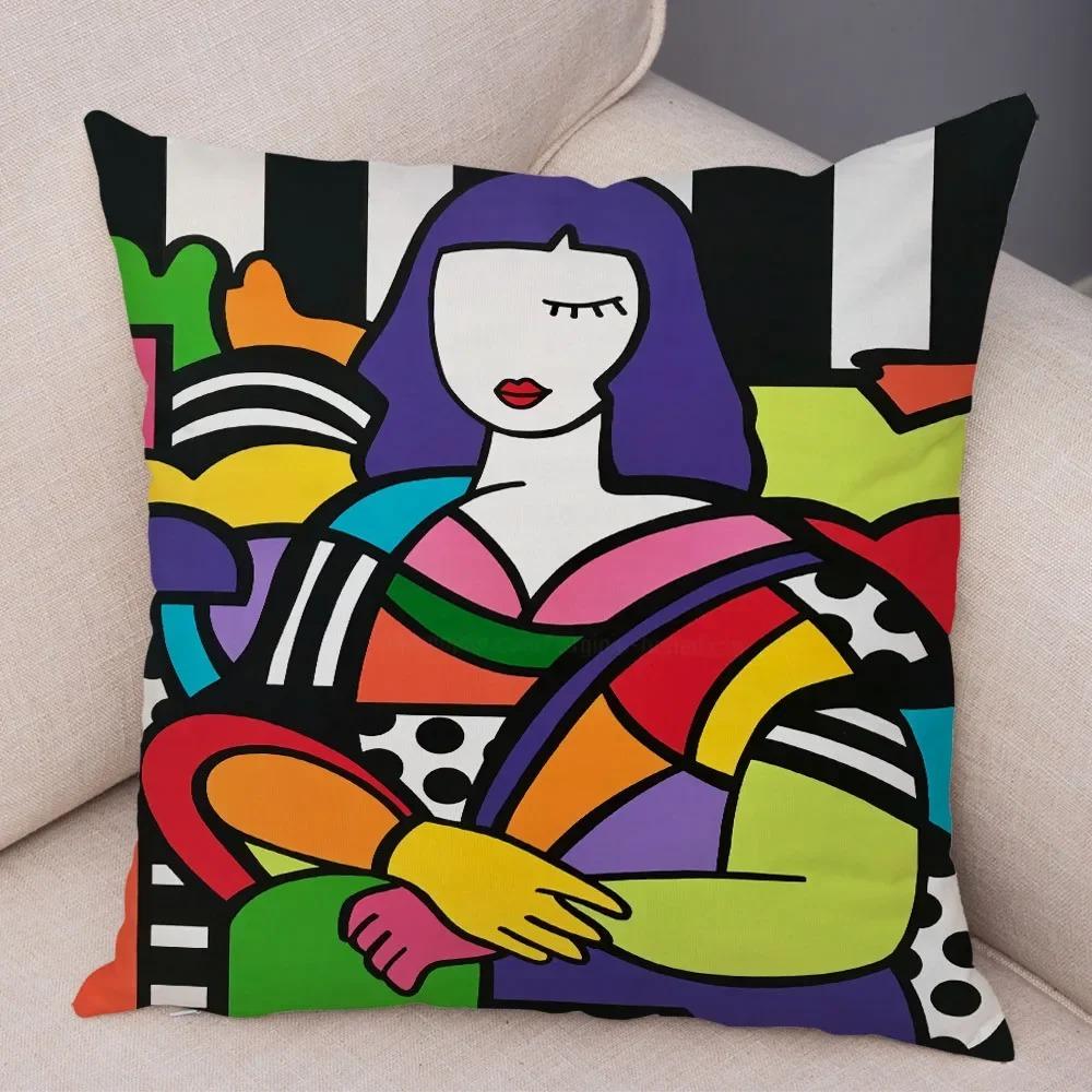 Geometric Cartoon Girl Decorative Pillowcase Living Room Office Ornaments Home Pillowcase