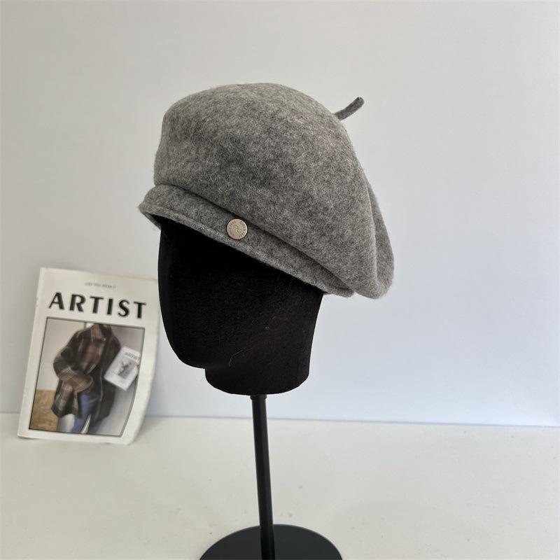 

Высококачественный берет женский новый зимний для маленького лица шерстяная шляпа-бутон темпераментная шляпа художника M（56-58cm） серый