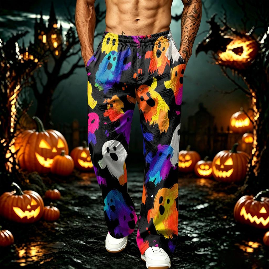 Men's Loose Fit Wide Leg Joggers with Pockets - Printed Casual Sweatpants for Sports and Daily Wear