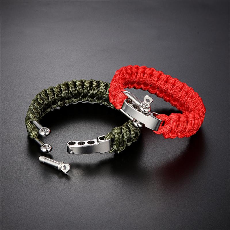 Pulseira de Sobrevivência Ajustável para Homens Mulheres Acampamento ao Ar Livre Emergência Fivela de Aço Inoxidável Pulseira de Paracord