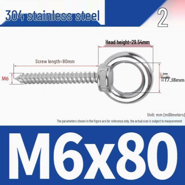 304 Stainless Steel Self-Tapping Eye Bolt with Ring Screw Hook