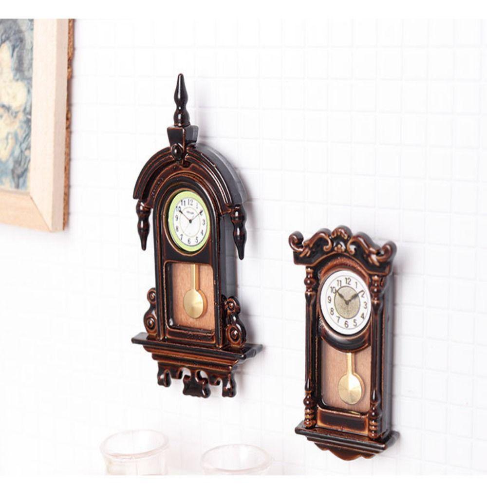 Movable Pendulum Vintage Clock Wooden Design Simulated Furniture Model  Dollhouse Decor
