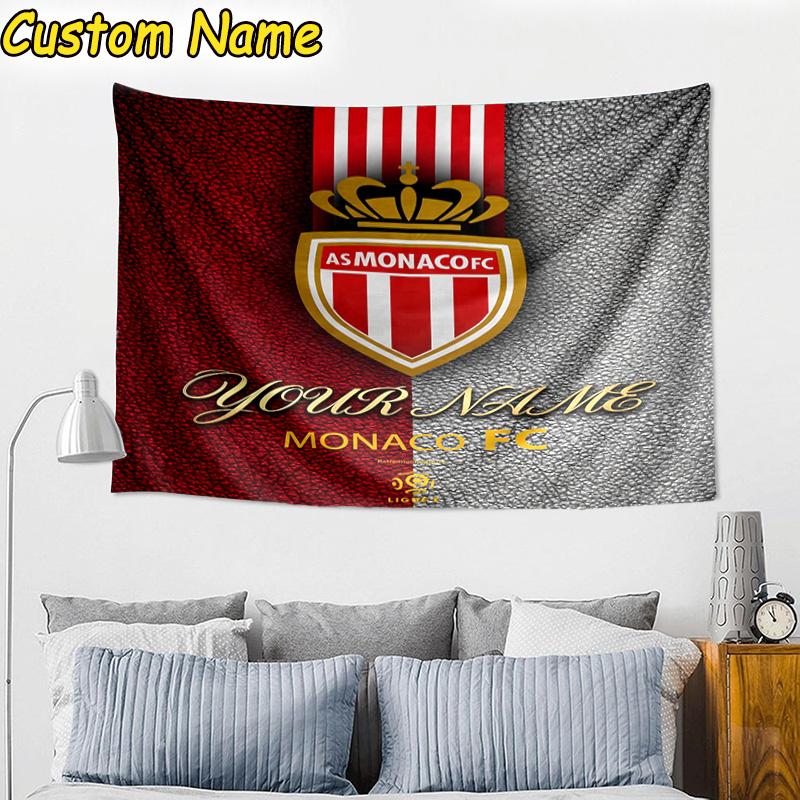 Custom Name As Monaco Fc Crest Tapestry Room Decoration Wall Hanging for Living Room Bedroom, dormitory, Birthday and Christmas gifts