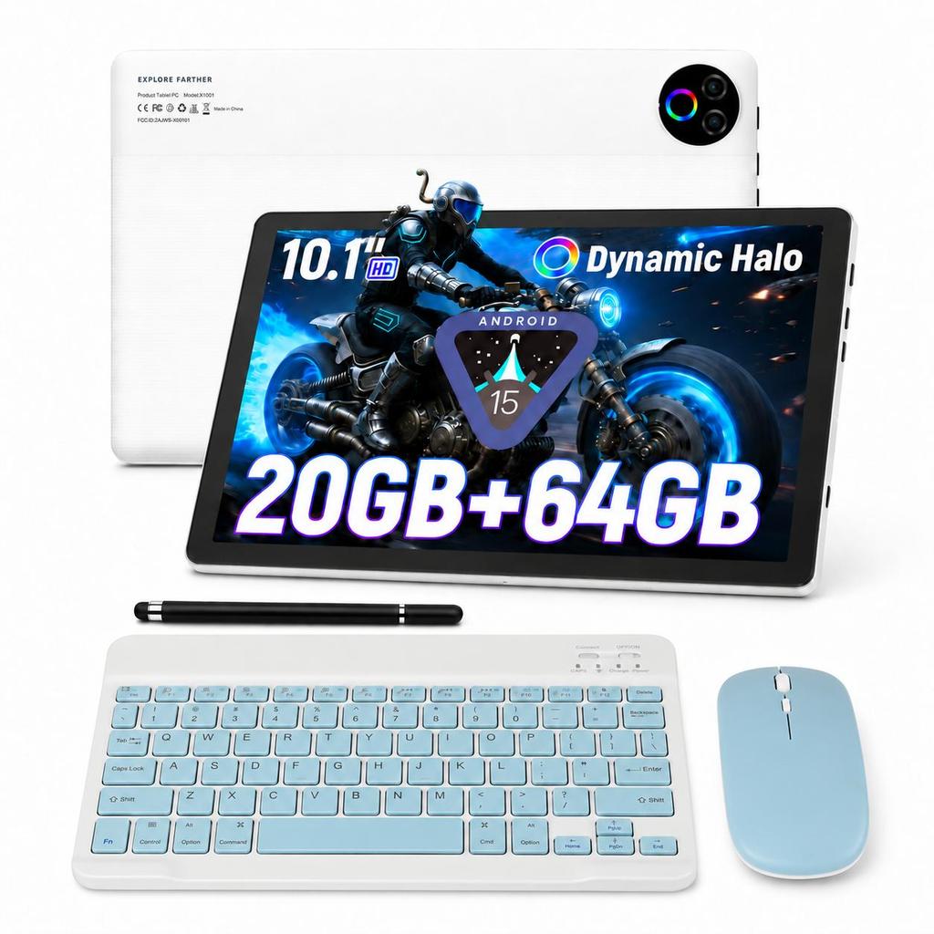 Android 15 Tablet, 10,1 Zoll, 20 GB RAM + 64 GB ROM, WLAN, Bluetooth, 5000 mAh Akku