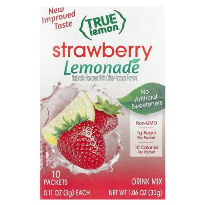 True Citrus True Lemon Erdbeer-Zitronen-Limonaden-Getränkepulver, 10 Beutel (30g)