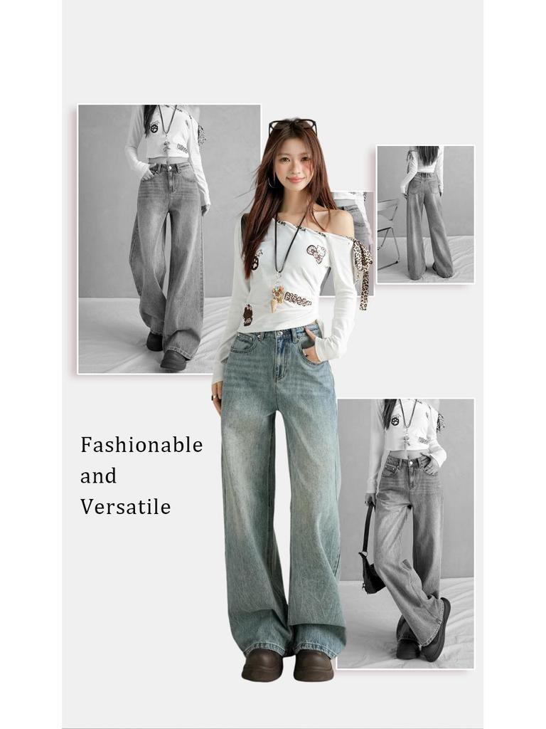 Autumn/Winter Women's Wide-Leg Floor-Length Jeans: Stylish, Slimming, and Loose Fit.