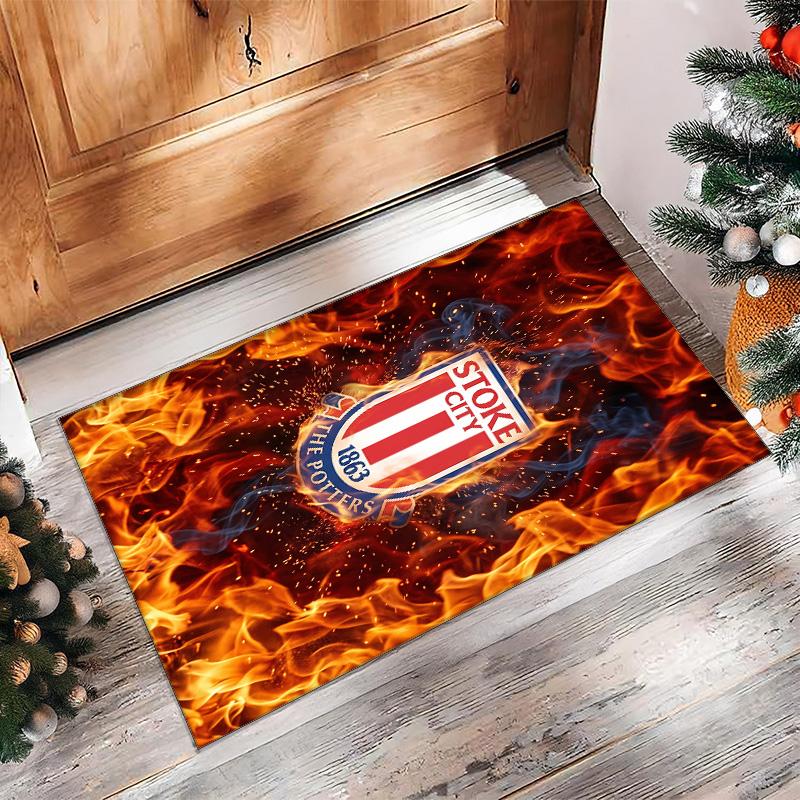 Southampton Football Print Crystal Velvet Rug, Comfortable Water Absorbent Non Slip Indoor Floor Carpet