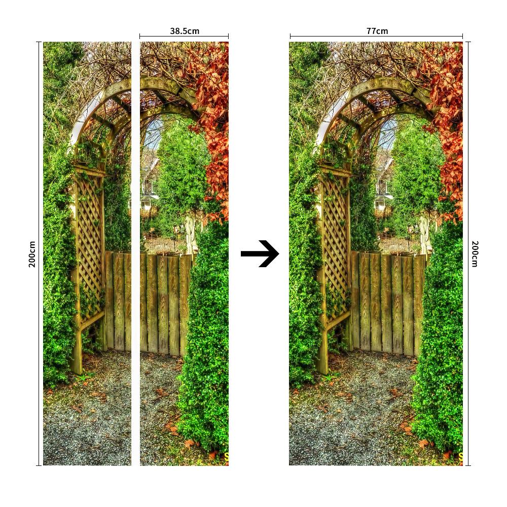 Nature Scenery Door Decal 3D Removable Vinyl Sticker, Adhesive Forest Pathway Wallpaper for Bedroom Entryway