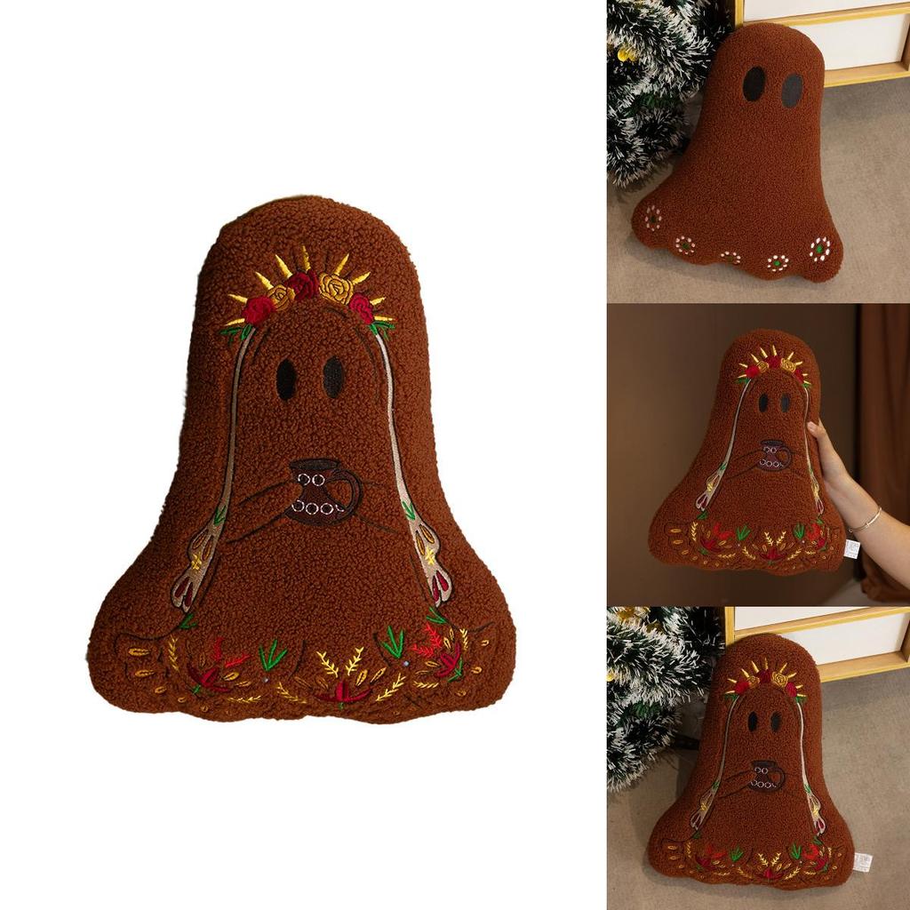 Halloween Ghost Plush Cushion With Embroidered Design For Living Room Decor