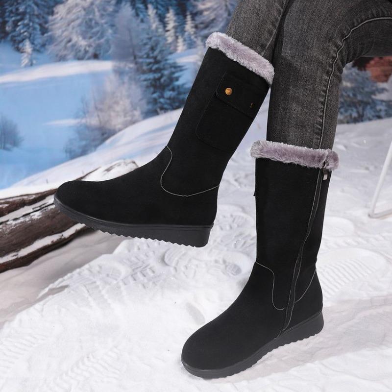 Women's Large Size Fall Winter Fleece-Lined Warm Mid-Calf Snow Boots.