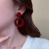 Light Luxury Retro Burgundy Velvet Earrings Hong Kong Style Geometric Round Circle Plush Earrings Femininity Stud Earrings