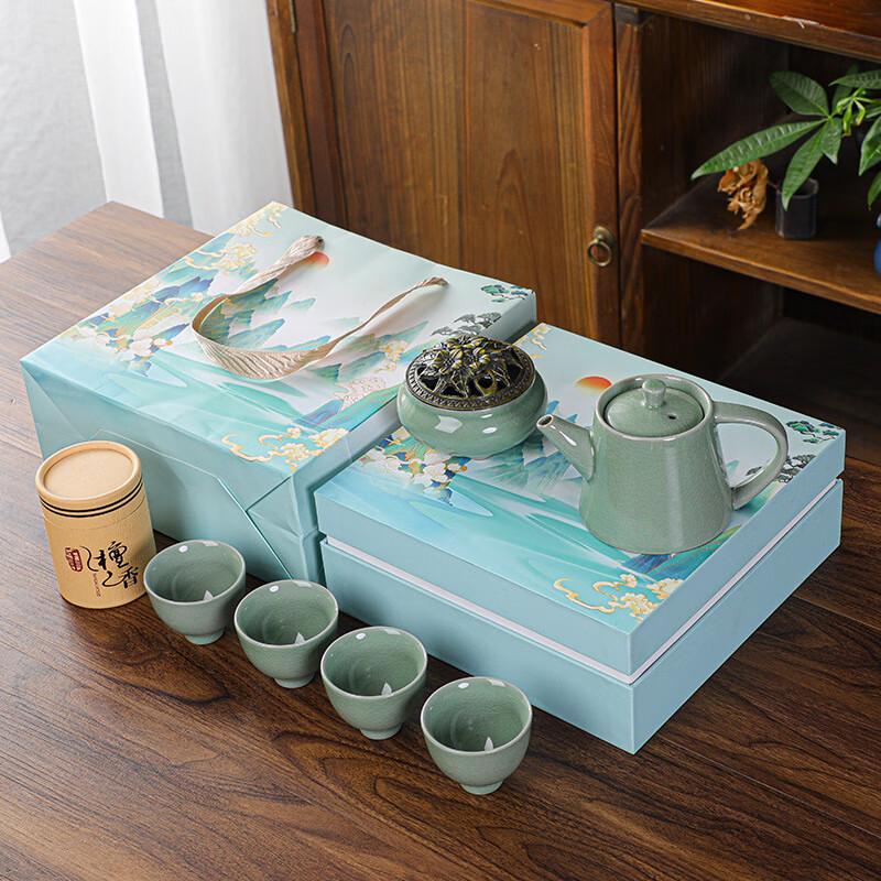 Chinese Style Ge Ware Tea Set Gift with Sandalwood Incense Handheld Pot Ge Ware Tea Set