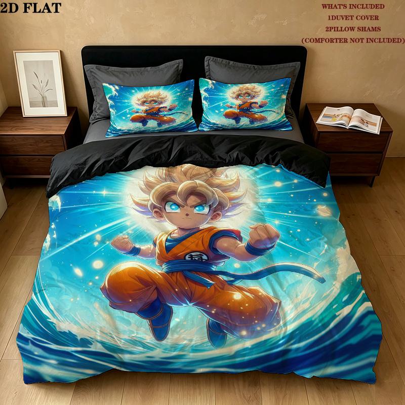 Son Goku Muster Bettwäsche Steppdecke Set Bettbezug Kissenbezug Zuhause Geburtstagsgeschenk(1 Bettbezug + 2 Kissenbezüge, ohne Füllung)