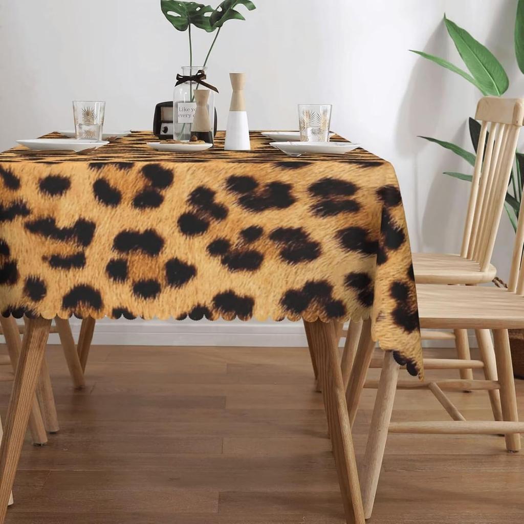 Leopard Print Rectangle Tablecloth for Table Decor Black Brown Cheetah African Safari Wildlife Animal Fur Table Cloth Home Decor