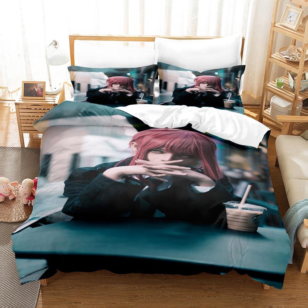 3D Print Anime Chainsaw Man Makima Bedding Set,Duvet Cover Bed Set Quilt Cover Pillowcase,King Queen Twin Size Boys Girls Adults