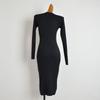 Fall and Winter New Arrival Black V-neck Long Sleeve Knitting Dress Female Silm Slim Looking Stretchy Underwear Mid Length Long Length Bodycon Dress