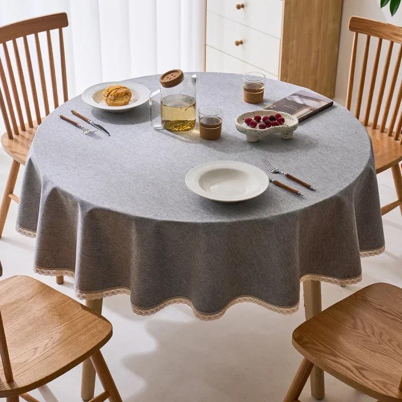 Tassels Tablecloth Waterproof Solid Color Table Cloth Round Cotton Linen Table Cover Dining Party Hotel Desk Case
