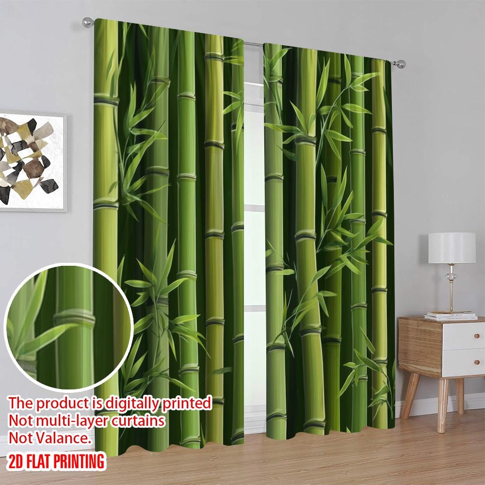 2pcs,2D Plane Printing Pattern Curtains Bamboo Forest Versatile Fabric (without Rod) Gifts Perfect for Living Room, Home
