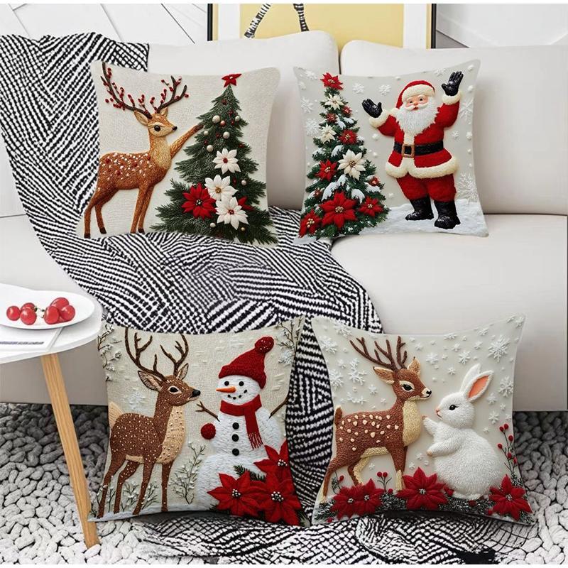 Christmas Printed Pillowcase Cartoon Santa Snowman Elk Sofa Cushion Cover Christmas Decorations New Year's Eve Decorations