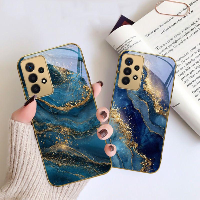 Golden lines and spots For Samsung A16 A15 A14 A13 A12 A26 A25 A23 A22 A21s A36 A35 A34 A33 A32 A31 A52 A73 A72 glass phone case