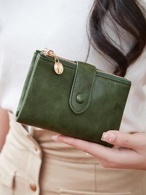 Minimalistische Damen Geldbörse Kurz Dreilagig Große Kapazität Doppelreißverschluss Kartenhalter Ausweishalter Kreditkartenhalter Geldsack