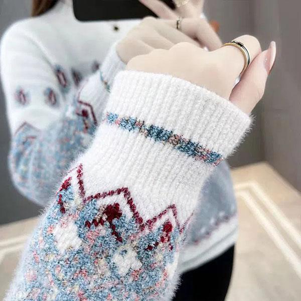 Mink Fleece Half High Collar Sweaters Women's Autumn and Winter Chenille Thickened Loose Knitted Pullovers