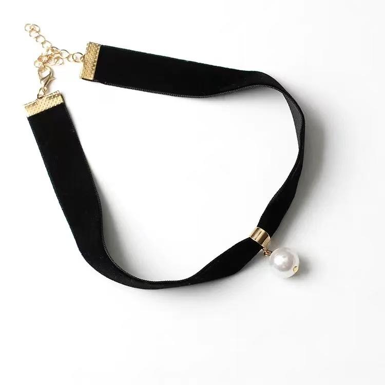 Einfache Retro Samt Perlen Halskette Kurzes Schlüsselbein Halsband Halskette Gothic Halskette Damen Halskette, Mehrere Auswahlmöglichkeiten