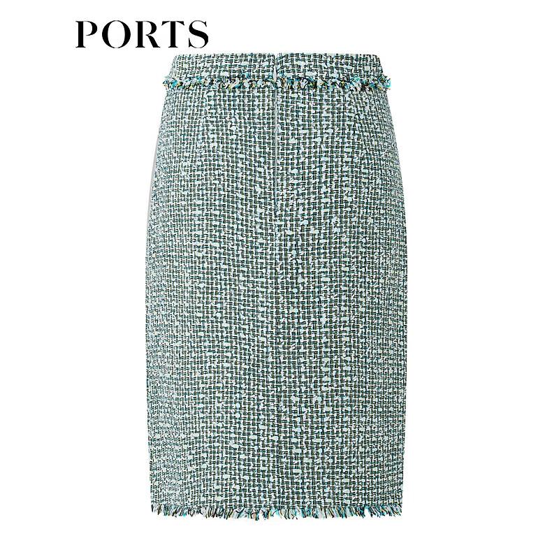 PORTS Women's Fringed Tweed Half Skirt