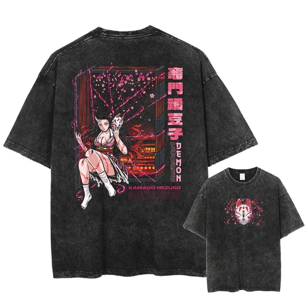 Harajuku Demon Slayer Grafické tričko Pánské Vintage Oversized Anime Prané trička Dámské Streetwear Letní trička Krátký rukáv Dámské Pánské oblečení