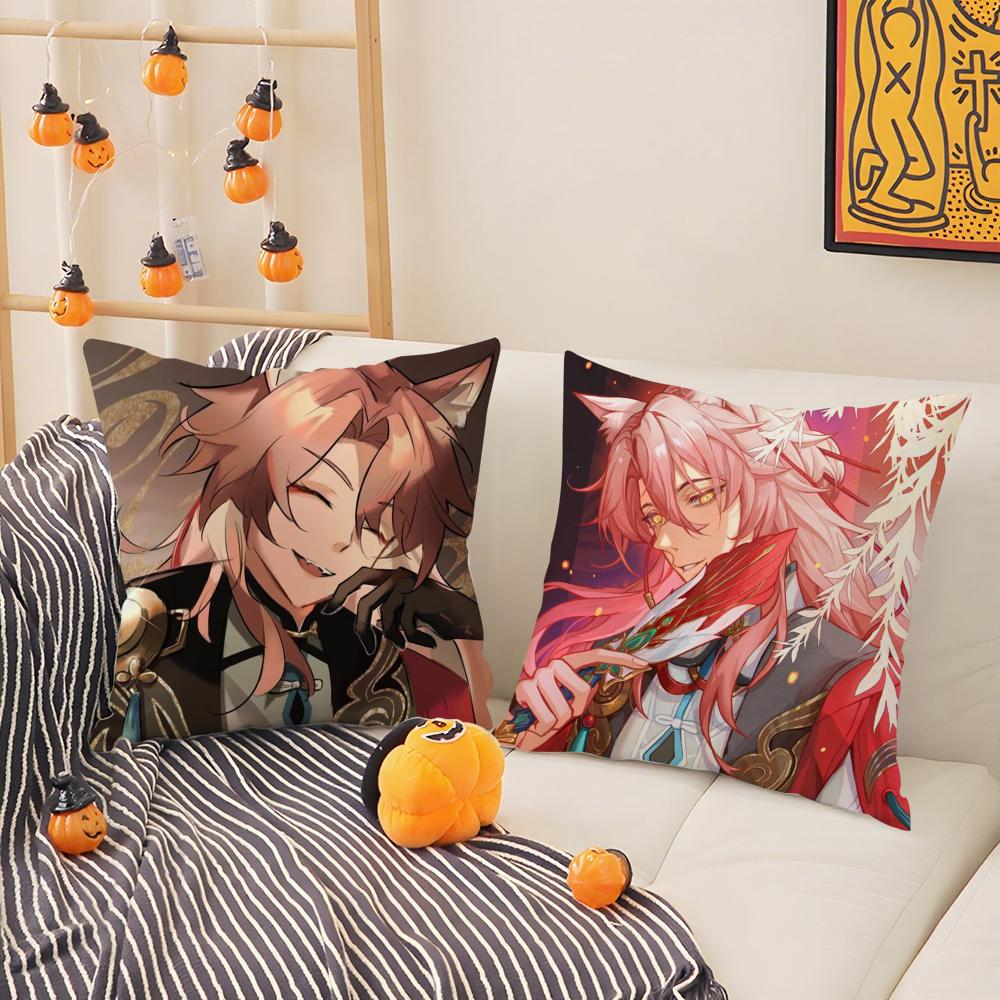 Cute 2D Game H-Honkai Star Rail Pillow Case Silky Short Plush With Invisible Zipper Dustproof Sofa Cushion Cover