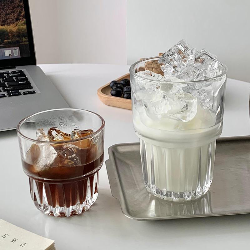 2pcs Creative Coffee Mug Trendy Thickened Glass Latte Mocha Mugs Vintage Cold Brew Coffee Cup Classical Whiskey Glass Drinkware