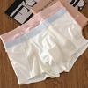 Men Boxer Briefs Mid-rise Elastic Waistband Breathable Mesh Shorts Underwear Solid Color U-Convex
