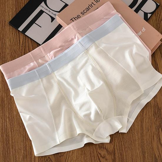Men Boxer Briefs Mid-rise Elastic Waistband Breathable Mesh Shorts Underwear Solid Color U-Convex