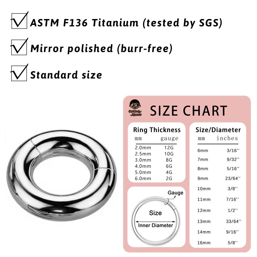 ASTM F136 Titanium Large Gauge 4G 6G 8G 10G Single Hinged Clicker Segment Hoop Ring Mirror Septum Nose Piercing Anodizing Body