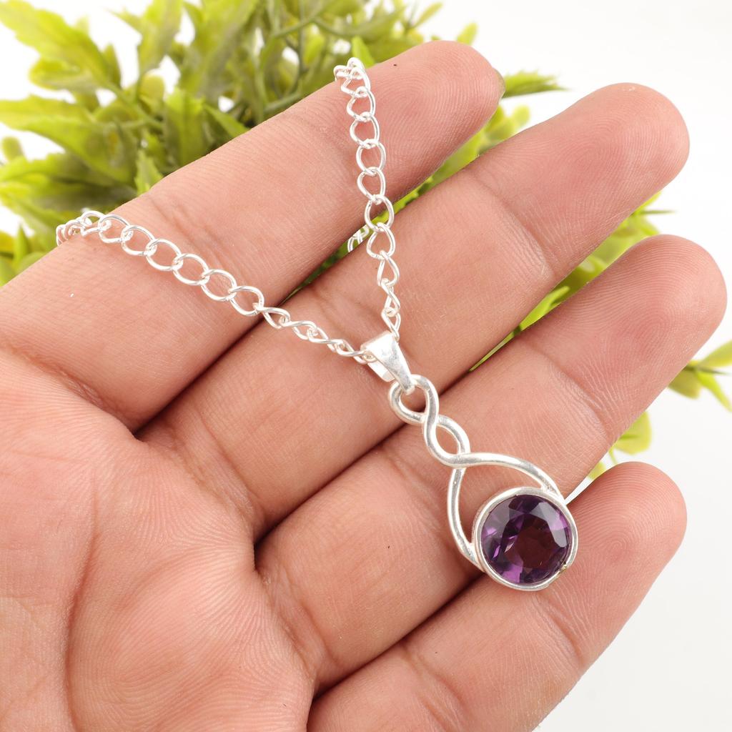 Amethyst Gemstone Jewelry, 925 Solid Sterling Silver Pendant, Handmade Gorgeous Silver Chain Jewelry For Wedding Gift