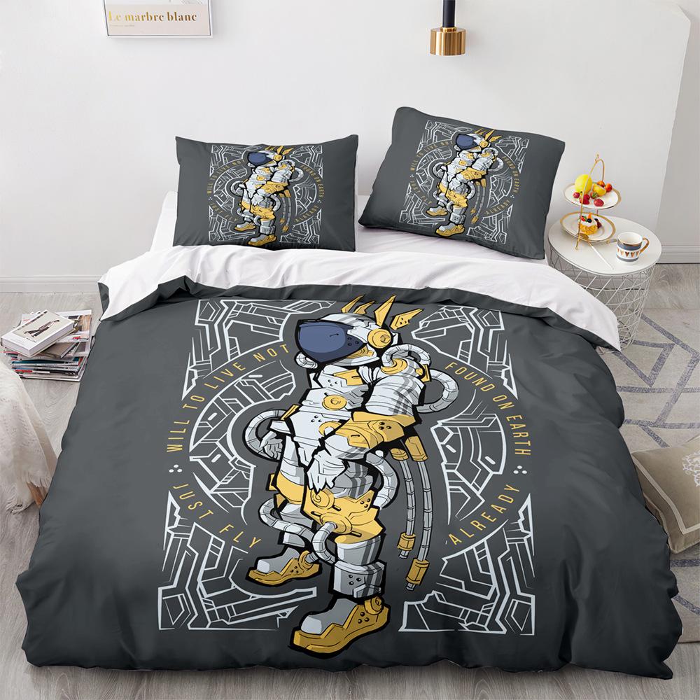 3D Space Series Bedding Set Astronaut Duvet and Pillow Case 2/3 Pieces Soft and Quick Drying Home Decoration for Children's Rooms