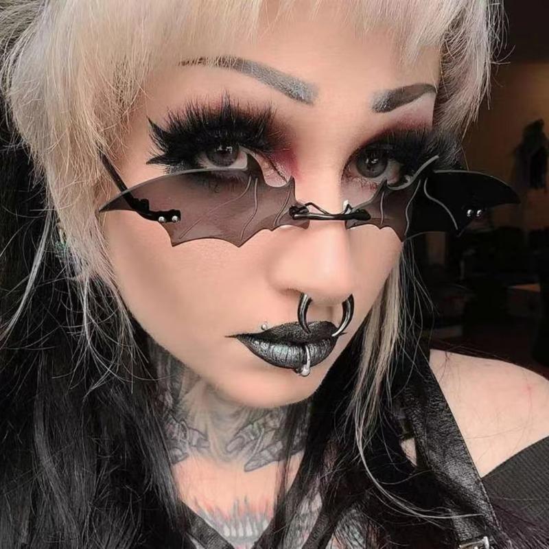1PC Unisex Fashion Bat Shape Sunglasses Rimless Retro True Film Sun Glasses UV400 Trend Narrow Eyewear Streetwear Accessories
