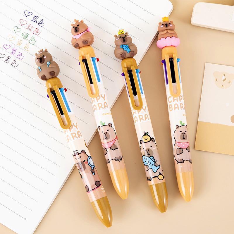 Cartoon Capybara 6-Color Ballpoint Pen Cute Multicolored Gel Pen Durable Pressing Pens School Office Supplies Student Stationery